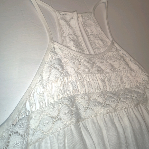 Milly NY Linen Blend Halter Tumbled Zoe  Crochet Lace White Poplin Sundress - Picture 9 of 16